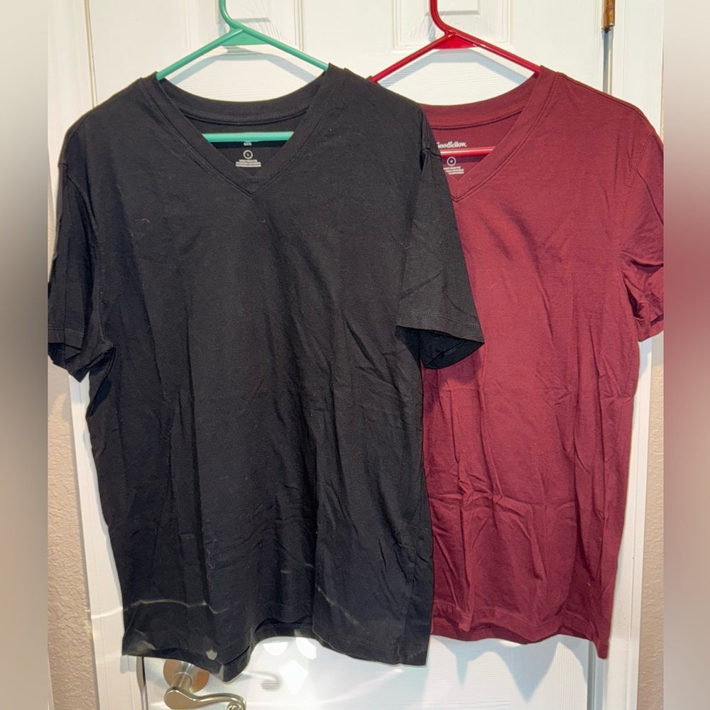 Goodfellow & Co Black and Burgundy V-Neck T-Shirts New Without Tags